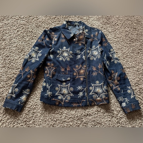 Samuel dong embroidery sequin western disco floral denim jacket Women Medium - Picture 1 of 9